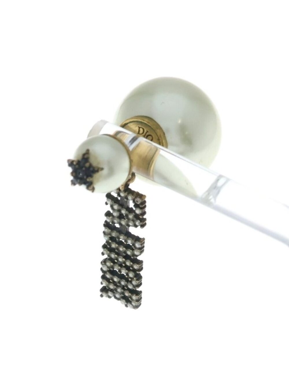 Dior J'adore Resin Pearl Logo Earrings White